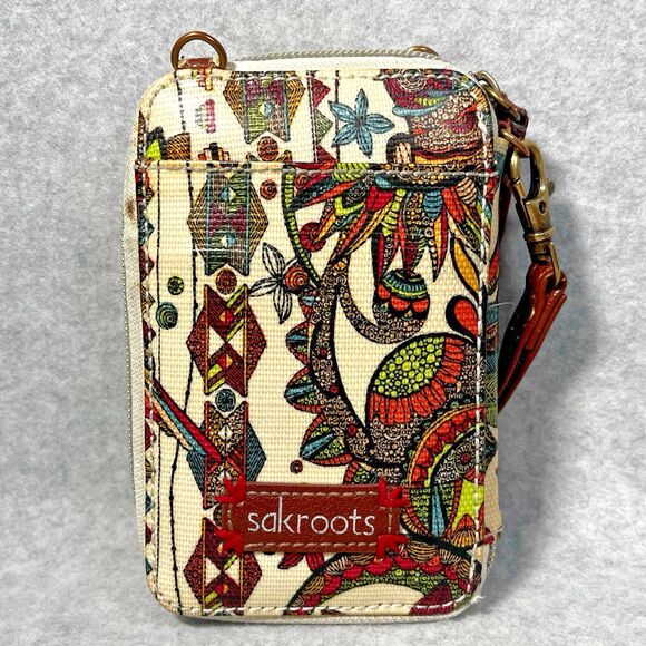 SAKROOTS Owls Floral Peace Cell Phone‎ Zip Wallet Wristlet Pouch No Strap - Picture 2 of 16
